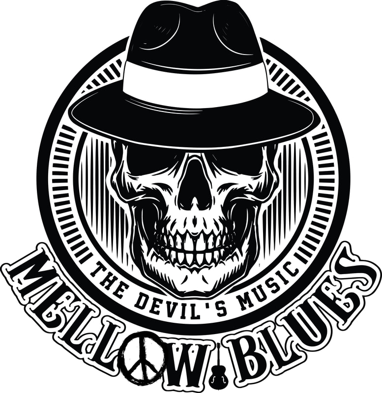 Mellow Blues | Blues Guitarist Singer Songwriter | Rock N Blues Guitar Lessons in Singapore and Skype | Blues Band Artist Logo Skull Hat Peace Sign Archtop Guitar
